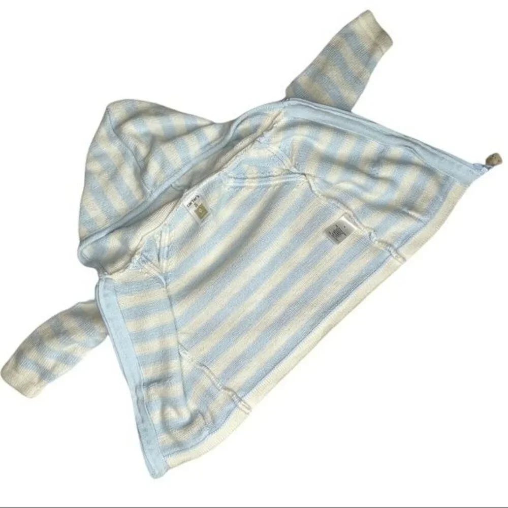 Carter's Blue/White Hooded Sweater Zip Front Baby 9M Cozy Classic Casual - Picture 6 of 13